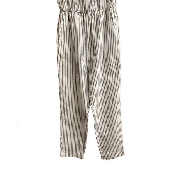 H&M Off-the-Shoulder Striped Jumpsuit 100% Cotton Side Pockets Elastic Neck Sz 6 - Picture 3 of 15